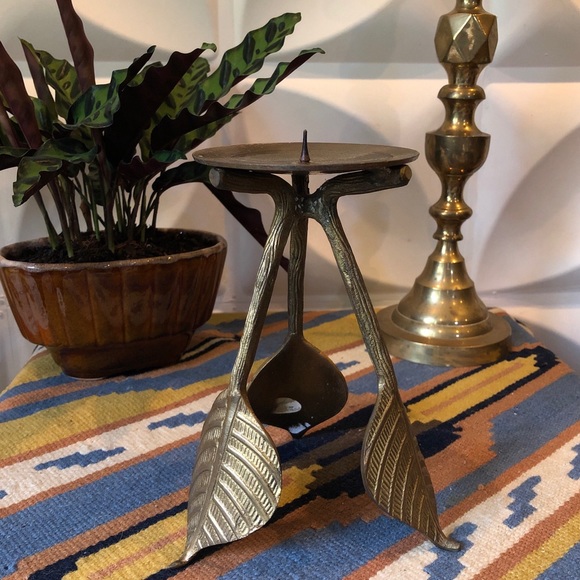Vintage Brass Leaf Shaped Feet Candle Holder